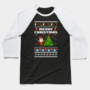 Merry Christmas 8-Bit Pixel Retro Video Game Baseball T-Shirt